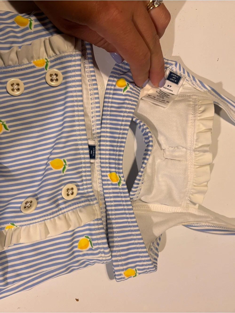 Janie and Jack Blue & White Striped Lemon Print Bikini Set
